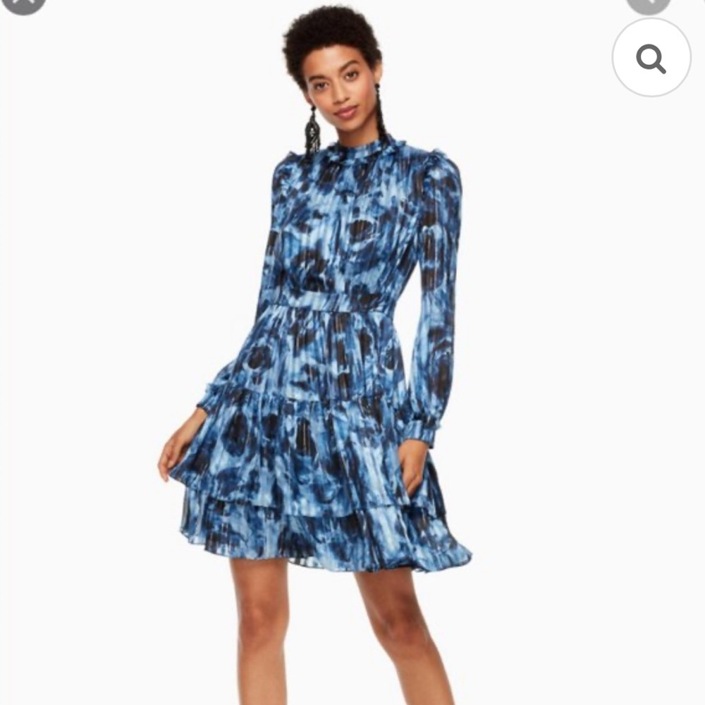 Kate Spade Navy Patterned Long Sleeve Dress